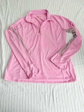 Lilly Pulitzer Pink Quarter-Zip Pullover with Taupe Panels